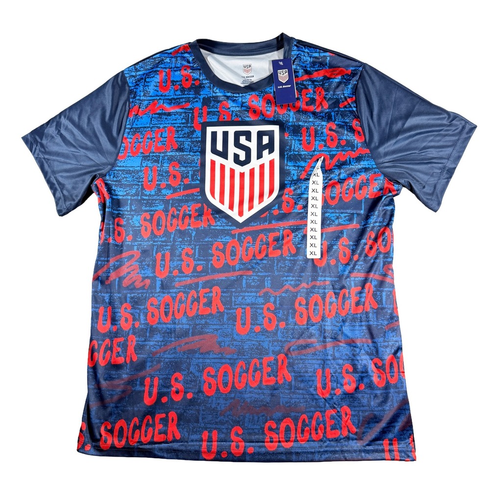 US Soccer Mens XL Short Sleeve Graphic Jersey Shirt Blue Red Brick NWT